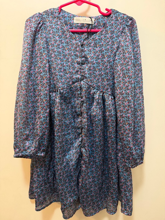 Zara Other - Zara Blue Floral Button-Front Silky Dress Lined Underneath